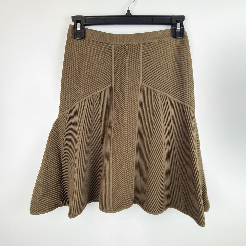 Ronny Kobo Women's Catrina Knit Fit & Flare Skirt Ribbed Size‎ XS* Olive Green